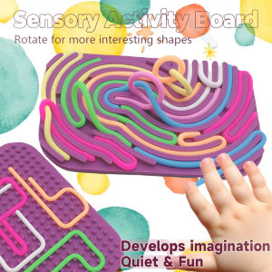 Sensory Activity Board for Kid Busy Board Motor Skills Montessori Toy Relaxing Stress Colored Silicone Rod Travel Christmas Gift