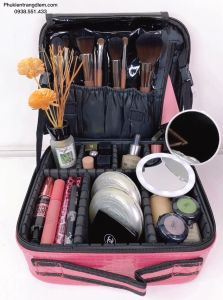 Size 25cm - Túi Trang Điểm Mini Cá Nhân Du Lịch Da Vân Nổi - Màu Hồng