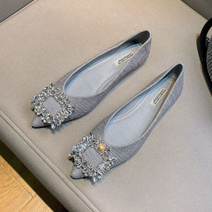 Elegant Sharp Toe Flat Bottom Shoes for Women with Square Buckle Soft Bottom Suitable for Pregnant Women Fashionable Casual Wedding Shoes