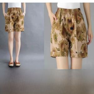 Floral Print Loose Wide Leg Short Pants Womens Summer Thin Middle-aged Maternity Fashion High Waist plus Size Casual Trousers