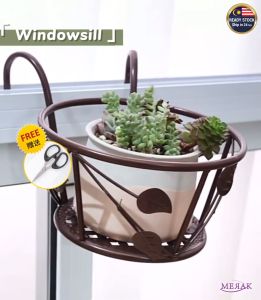 Balcony Window Decoration Metal Hanging Flower Stand Garden Flower Pot Hanger Vase Pot Rack Rak Bunga Gantung 金属挂式花架