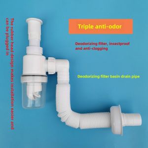 Stainless Steel Bathroom Sink Drain Pipe Face Washing Basin Hand Washing Pool Odor Proof Plug Drain Soft Tube Accessories