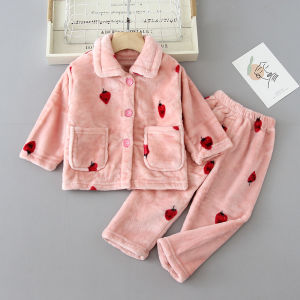 Bộ Đồ Ngủ Lông Cừu Coral Kids Home Clothes Set Áo Khoác Len Nhung Mùa Thu Đông Quần Áo Trẻ Em Bé Gái Và Bé Trai