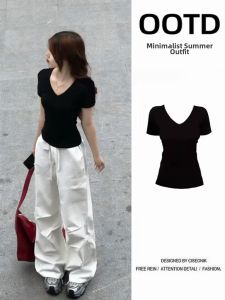 ZUKUN | Áo Thun Ôm Body Cổ V Cân Shoulder