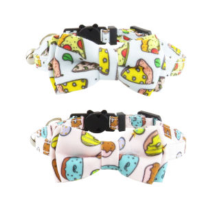 Pet Cat Collar Bow Tie Pizza Donut Bell Collar Adjustable Length for Cat Travel Outfit Pet Supplies by BernanMengPure