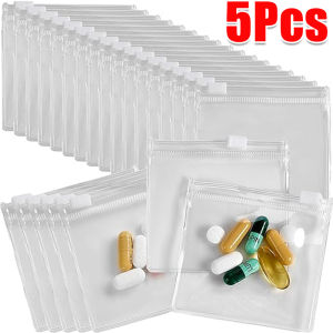5pcs Transparent EVA Pill Dispenser Bags / Self-sealing Waterproof Storage Bags / Protable Travel Medicine Organizer with Slide Lock / Reusable Zipper Pouch