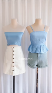 DNEMNLPH Astrid String Peplum Top - Trendy Korean BKK Garter Stretch Linen Premium Quality Loose Ruched Vintage Summer Office Casual