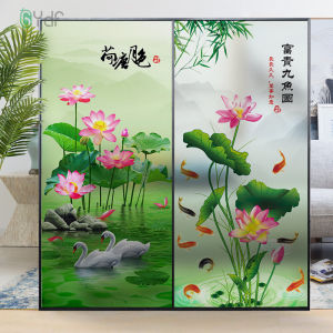 Lotus Glass Sticker Light Transmission Nontransparent Glass Window Anti-Peep Film Nine Fish Pattern Bathroom Sliding Door Sticker Fashion Tape
