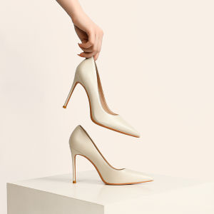 รองเท้าส้นสูงหนังแท้สีบรอนซ์ทองสำหรับผู้หญิง ทรงหัวแหลม ด้านในทำจากหนังแท้ พื้นยาง สวมใส่สบาย ทรงหัวแหลม รองเท้าส้นสูงแบบสวม