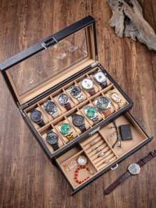 HUIYAXIU | Luxury Minimalist Carbon Fiber Leather Jewelry and Watch Storage Box