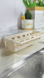 Kitchen Sink Sponge Storage Rack Towel Soap Brush Storage Rack Drainage Rack Punch-free Wall Mounted Shelf Multi-functional Rack Suitable for bathroom kitchen