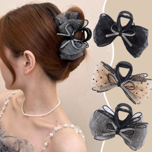 Sáng Bóng Bow Polka Dot kẹp tóc 2024 New Lưới Cá Mập Clip Trở Lại Đầu Tinh Tế Phụ kiện tóc Cho Phụ Nữ