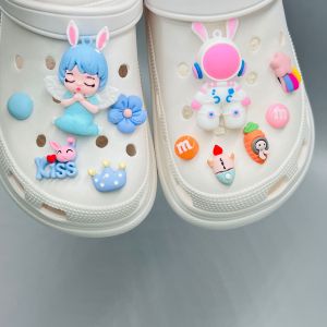 11Pcs/Set Crocs Jibbitz Charms Shoe Decoration 3D Cartoon Moon Rabbit Cute Girl Shoe Buckle Detachable Shoe Flower for Crocs