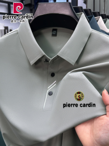 Pierre Cardin Mens Short Sleeve Polo Shirt Summer Thin Ice Silk Loose Fit Casual Turn-down Collar Half Sleeve Versatile Top