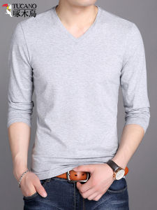 Pure Cotton Thin Long Sleeve V-Neck Base Shirt Mens Spring Autumn Fashion City Style Breathable Comfortable Mens T-Shirt