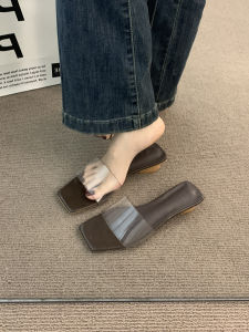 French โปร่งแสง รองเท้าแตะ ผู้หญิง ทันสมัย รองเท้าแตะท่องเที่ยววันหยุดส้นหนา ลำลอง ส้นเตี้ยสวมใส่ทุกวันไฟเบอร์ละเอียดพิเศษ