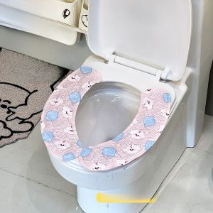 เจลบางเบาะรองนั่งชักโครกฤดูร้อนความรู้สึกเย็นกาวล้างทำความสะอาดได้อุปกรณ์ห้องน้ำฝาปิดชักโครกผู้ใหญ่ การ์ตูน สไตล์