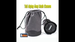 Túi dây rút vải nhung phối đế da Pu thương hiệu Canon bảo vệ ống kính máy chụp hình cao cấp