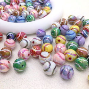 Personalized Acrylic Plated UV Solid Color Baseball Beads 16MM Hole DIY Mobile Phone Rope Keychain Pen Bracelet Accessories