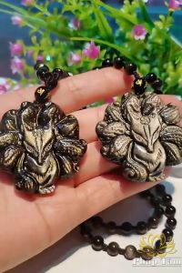Dây Chuyền Hồ Ly Chín Đuôi Đá Obsidian Màu Vàng Đen Dây Chuyền Cáo Phong Thủy Vượng Tình Duyên - Pháp Tâm