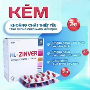HL-ZINVER Viên Uống Bổ Sung Kẽm Zinc Gluconate 100mg | Hộp 100 Viên Nang Mềm Cho Nhu Cầu Vi Chất
