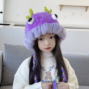 Cute Monster Plush Hat for Girls Winter Children Overhead Ear Protection Cap Little Girl Autumn Winter Korean Style Baby Warm Hat
