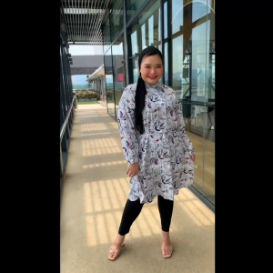 Plus Size (XL-3XL) Floral Printed Full Button Long Blouse Muslimah  (4854-13)