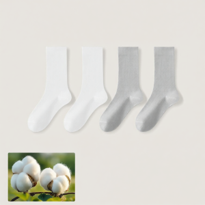 FENGTING | Womens White Cotton Mid-Calf Socks Antibacterial Anti-odor