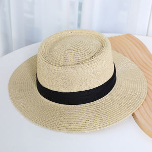 Elegant หมวกฟางฝรั่งเศสฤดูร้อนชายหาดหมวกปีกกว้างหมวกบังแดดสไตล์หมวกทรงแบนสําหรับผู้หญิง