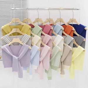 Khăn Choàng Dệt Kim Kẻ Sọc Đa Năng Áo Khoác Ngoài Cổ Bảo Vệ Mùa Xuân Mùa Hè Phòng Máy Lạnh Áo Sơ Mi Khăn Choàng Lụa