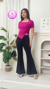 PROMO 5.5 Crop Top Lengan Pendek Square Atasan Wanita Kerut Korea Style 6052