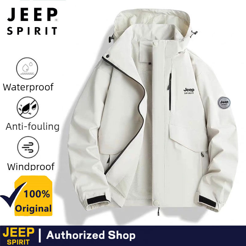 Jeep Spirit Outdoor Waterproof Jacket For Men Camping Windbreaker Coat Hiking Windproof Jacket