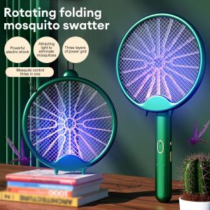 USB Mosquito Killer 3000V Electric Racket Foldable Insect Zapper Fly Swatter Rechargeable Bug Repellent Lamp Outdoor