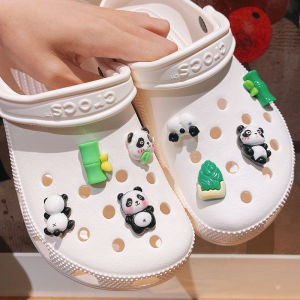 Cute Panda Bamboo Crocs Hole Shoes Accessories DIY Student Slippers Buckle Childrens Sandals Shoe Ornament Detachable