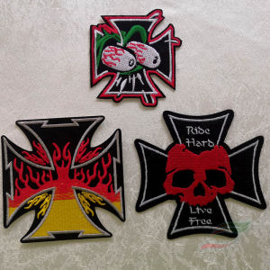 Iron on Skull Flame Patch Embroidery Punk Style Clothing Label DIY Sewing Accessories Geometric Pattern Chinese Manufacturer