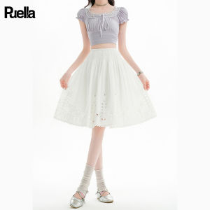 puella | Summer Lace Hollow Out White Embroidery Flared Skirt