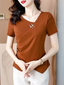 DAIXIANGFEIZI | Cotton T-Shirt Waist Shaping and Slimming V-Neck