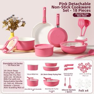 CAROTE | Household Ceramic Detachable Handle Stackable Non-stick Pot Set