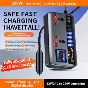Bộ Chuyển Đổi Điện Ô Tô Di Động 12V/24V Sang Ổ Cắm 220V Với 3 Cổng USB Sạc Nhanh Bộ Sạc Ô Tô Cho Xe Hơi Xe Tải SUV RV