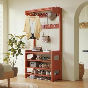 Modern Minimalist Solid Wood Floor Standing Coat Rack Shoe Stand Combination Entrance Hall Multi-functional Living Room Storage Shelf