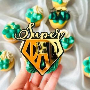 12 Pieces Happy Father's Day Cupcake Toppers Best Dad Ever Super Dad Double Layer Acrylic Cake Topper for Father's Day Theme Party