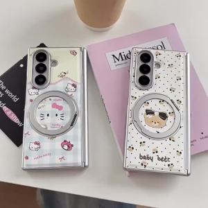 Sanrio | Cute Cartoon Sanrio Hello Kitty Hinge Protect Case for Samsung Galaxy Z Fold 8 Ultra 8 7 6 5 360° Rotating Magnetic Stand Cover