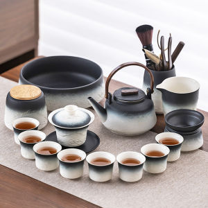 2025 New Kung Fu Tea Set Home Office Guest Side Handle Pot Tea Cup Six Gentlemen Tea Tray Traditional Chinese Style Ceramic