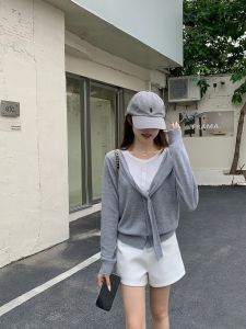 Stylish Color-blocking Pseudo Two-Piece Scarf Knit Top Spring