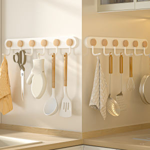 No-Drill Kitchen Wall Mounted Hooks Spoon Shovel Storage Rack Metal Wooden Utensil Holder Spice Organizer Cream Style