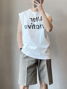 Loose Fit Cotton Tank Top Sleeveless round Neck T-Shirt Casual Style Summer Fashion Urban Youth Sportswear White Color