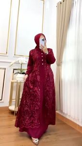 Gamis Kondangan Elegan Mewah Quila Dres Ceruty Babydoll Aplikasi Brukat M L XL XXL 3XL Dress Panjang Wanita Jumbo Baju Muslim Busui Friendly