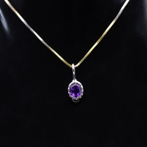 คอ จี้พลอยอเมทิสติมีชุบทองคำขาว 92.5% สินค้ารับประกัน พร้อยสร้อย คอ