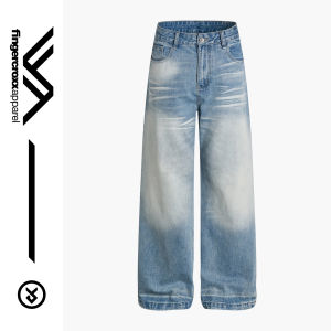 FINGERCROXX | Vintage Style Wide Leg Cat Whiskers Gradient Jeans Male