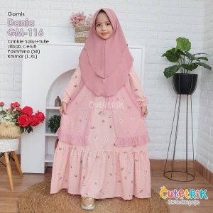 Baju Muslim Anak Perempuan Remaja Cutetrik Set Gamis Outer Plus Jilbab Pashmina Ceruty Haseena